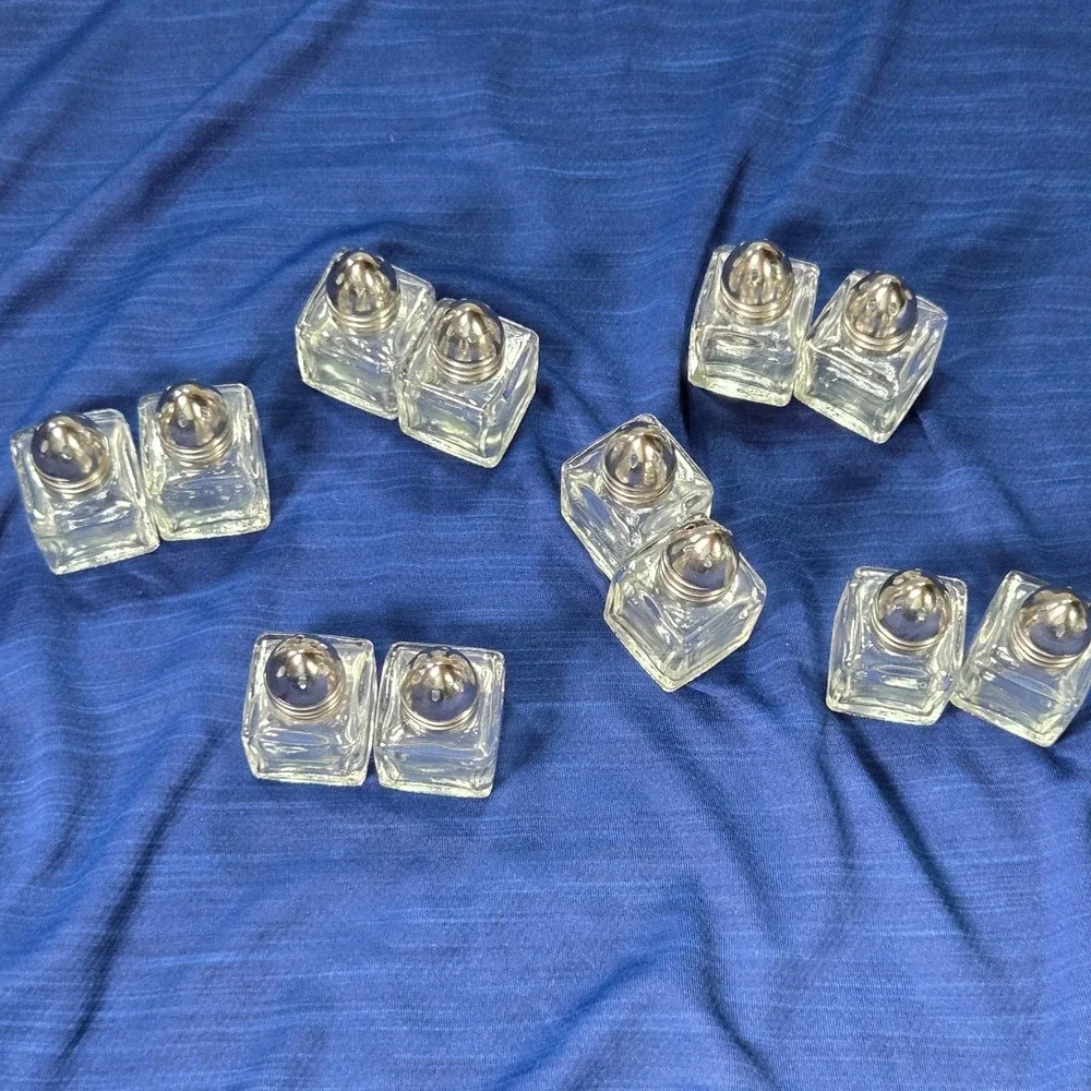 Mini Glass Salt and Pepper‎ Shakers Square Setting 1.5in 12 individual or 6 sets